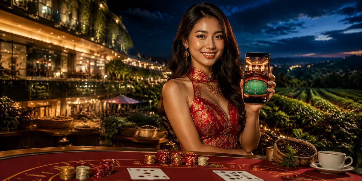 Người phụ nữ mặc áo dài trải nghiệm betting casino tại Nha Trang trong không gian neon hiện đại