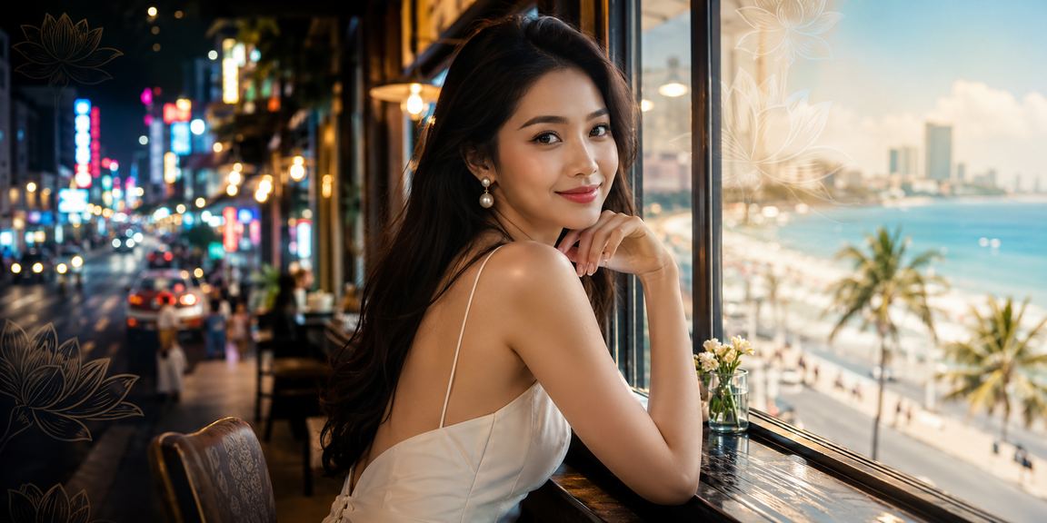 Không gian giải trí sôi động tại TP. Hồ Chí Minh với cà phê và màn hình casino – bối cảnh dùng voucher buổi tối