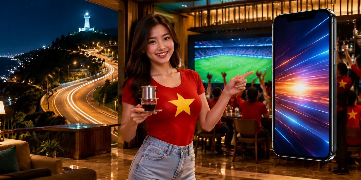 Người dùng Vũng Tàu truy cập pk02 trên điện thoại tại quán cà phê